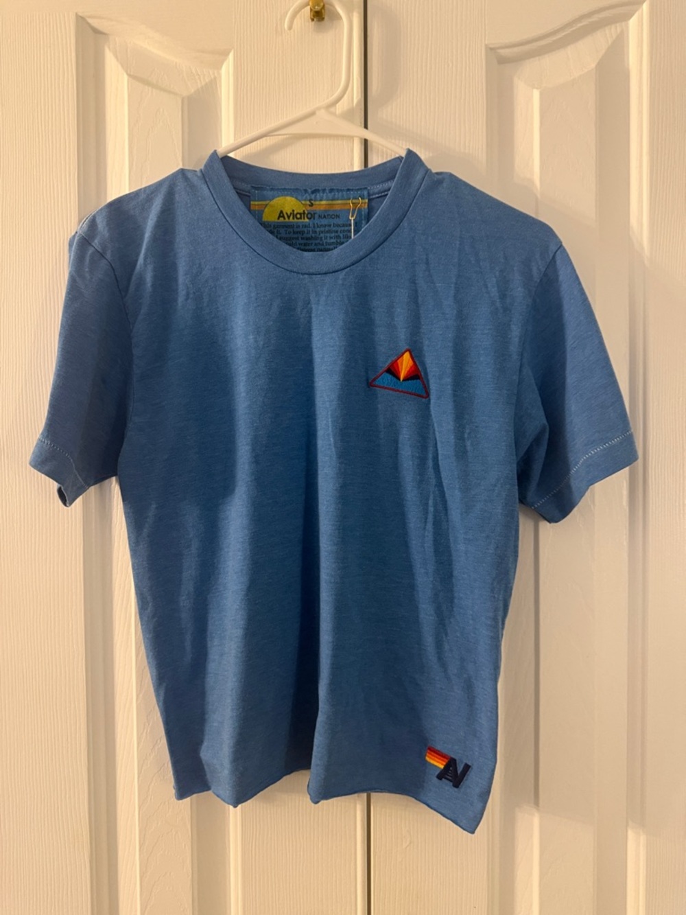 Aviator Nation Sky Blue Tee with Rainbow Patch Small